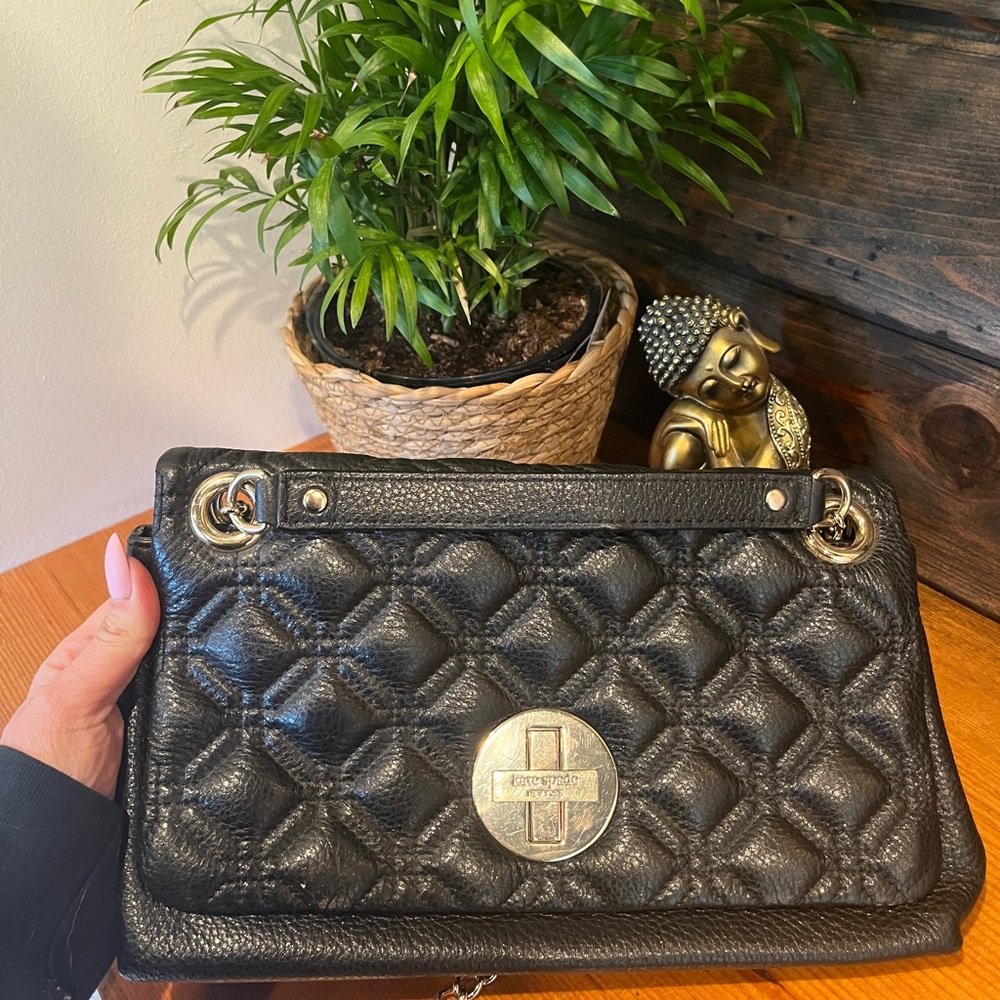 Kate Spade Black and Silver Quilted Shoulder Bag